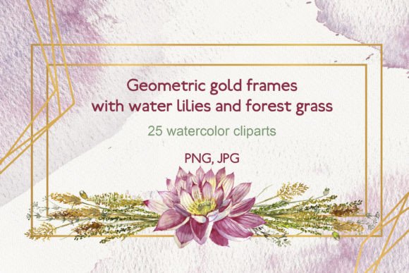 25 Geometric Gold Frames with Watercolor Lilies: A Designer's Toolkit