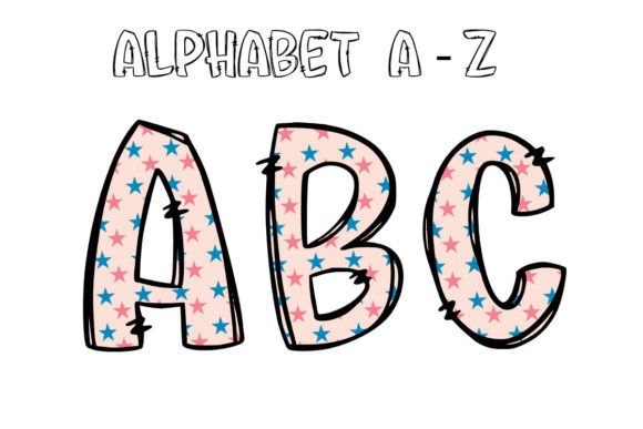 Americana Reimagined: The American Flag Pastel Doodle Alphabet3