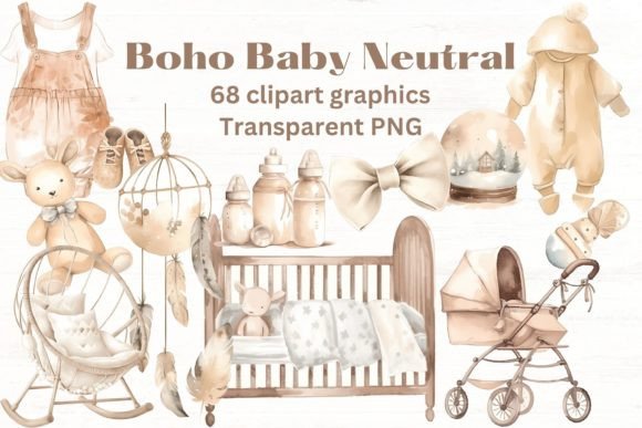 BOHO BABY Shower Neutral Clipart: 68 Versatile Designs