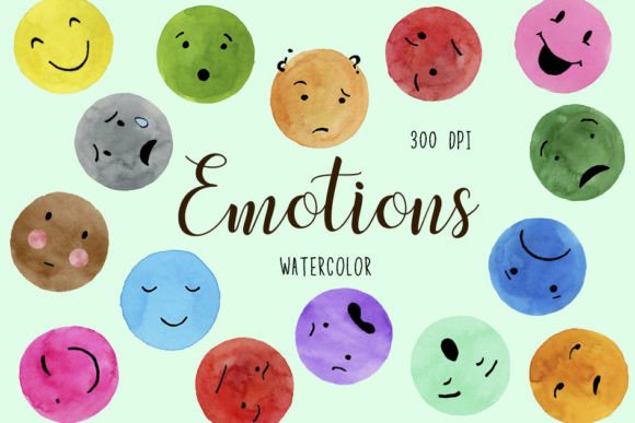 Bring Your Designs to Life with Watercolor Emotions Clipart
