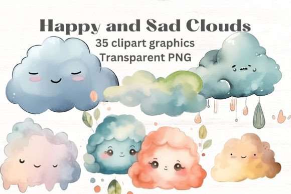 Clouds Watercolor Clipart: Whimsical Weather Designs