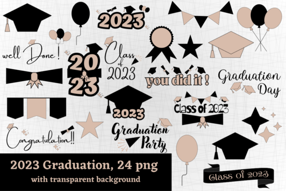 Cool Beige and Black Graduation Clipart: A Modern Design Toolkit