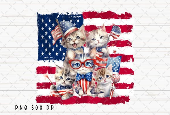 Cute Cat USA Flag 4th July Patriotic PNG: A Creative Asset for Independence Day
