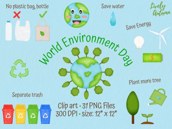 Environment Day Clip Art | PNG Files Set: 31 Designs for Creative Projects