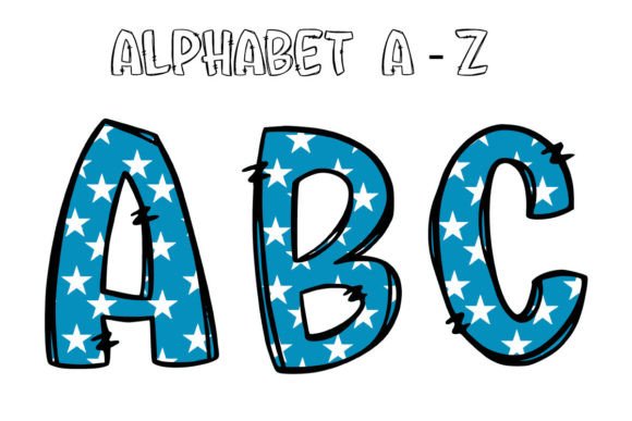 Patriotic USA Flag Doodle Alphabet PNG2: Your Go-To for Themed Design