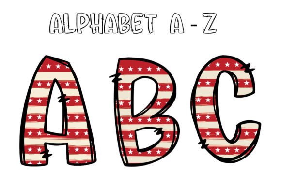 Patriotic USA Flag Doodle Alphabet PNG5: A Creative Design Asset
