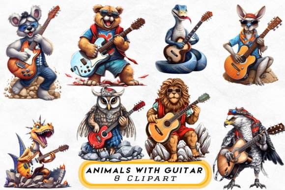 Rock Your Designs: Animals with Guitar Rock Style Clipart