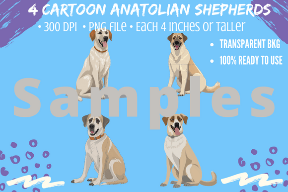 Unleash Your Brand's Personality with 4 Cute Anatolian Shepherd Dog Cartoons