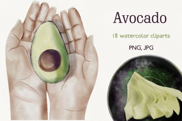 Watercolor Cliparts with Avocado: Fresh Design Assets for Modern Projects