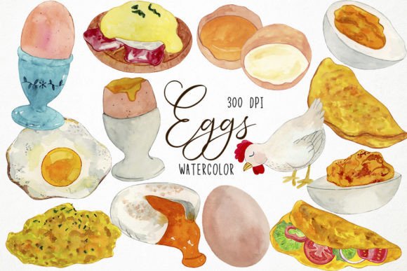 Watercolor Eggs Clipart, Omelette: A Fresh Set for Spring Projects